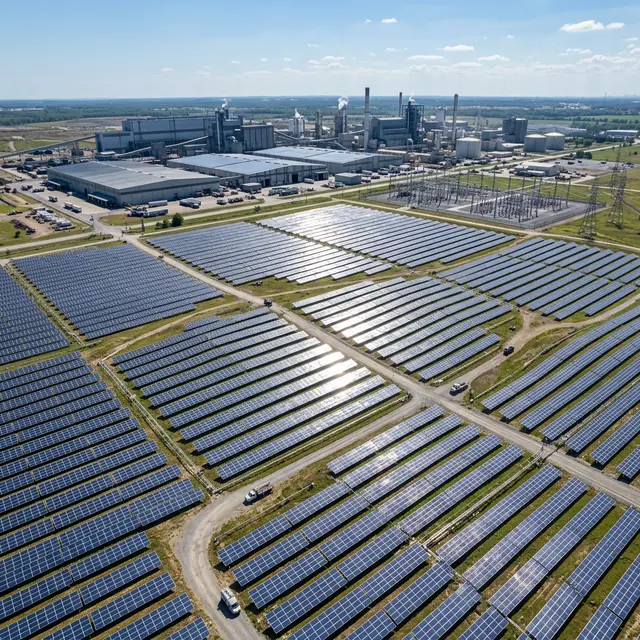 Industrial-scale solar array at a factory